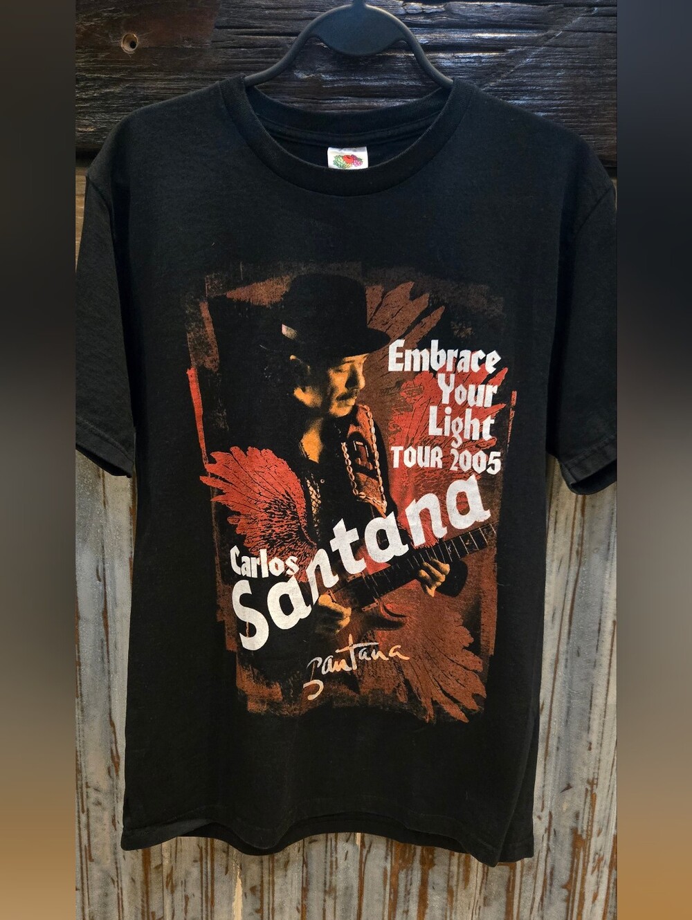 Carlos Santana Black Tee with Red and White Graphic